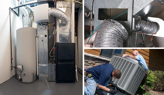 Collage of heating system and HVAC maintenance